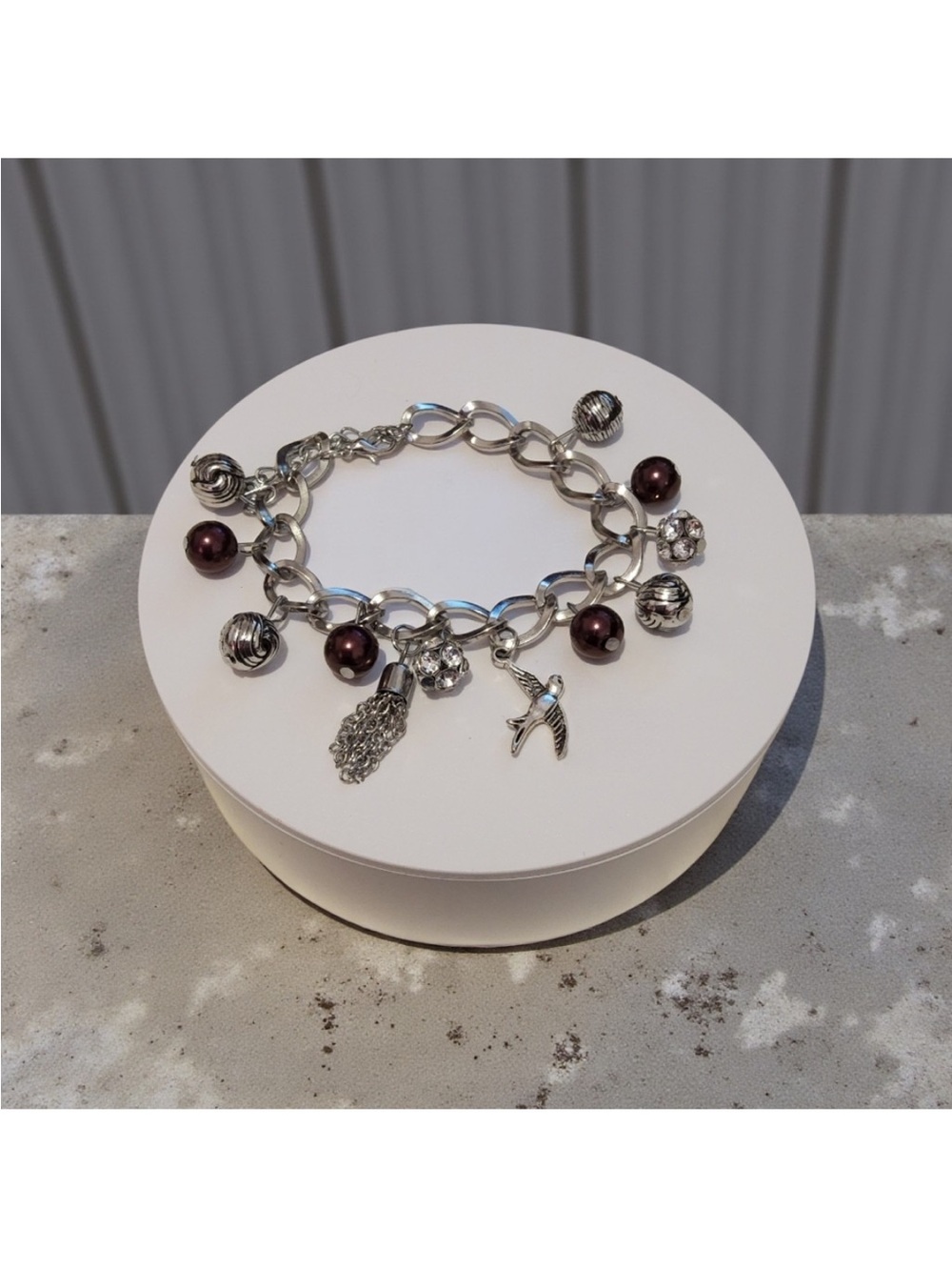 paparazzi Silver Charm Bracelet with Deep Plum Accent Beads